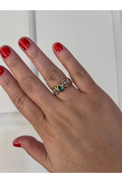 shop Steel Gold Turquoise Drop Single Stone Model Shiny Brilliant Adjustable Ring Compatible with Any Finger
