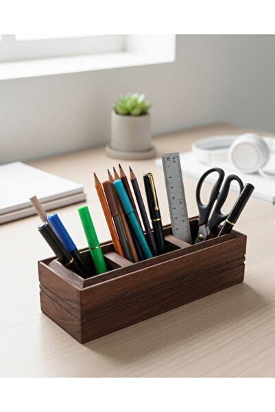 woodretro حامل أقلام خشبي، خشب إيروكو، منظم أقلام لسطح المكتب. 30×10 سم، الار...