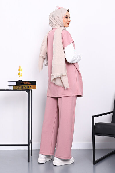 İmajButik Pudra Vest Set Tunic Pants Triple Set