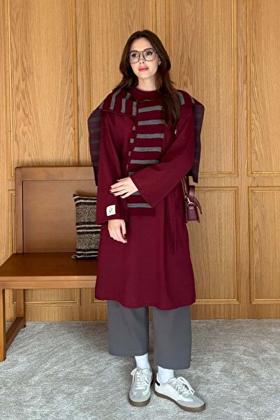 Ceylan Otantik Burgundy Striped Shawl Scarf