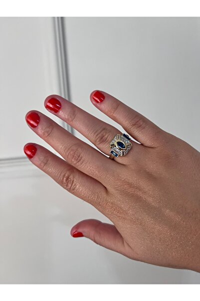 shop خاتم قابل للتعديل مصنوع من الفولاذ الذهبي مع تفاصيل من الحجر الأزرق اللا...