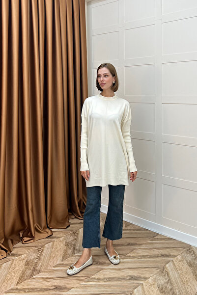 Stilife Трикотажна туніка з ґудзиками на рукавах, екрю