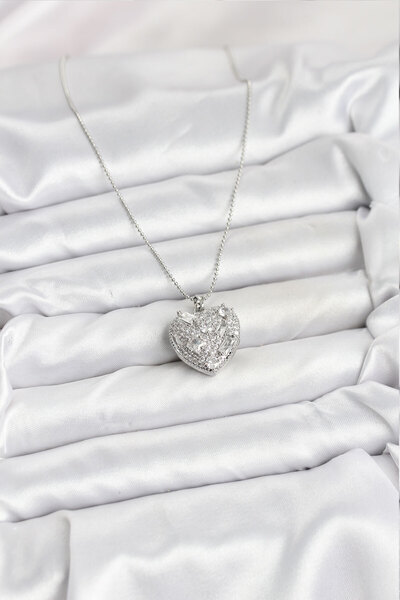 Bernami Special Steel Chain Zircon Stone Heart Women's Necklace Offer!! !