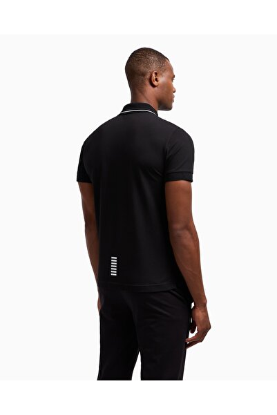 EA7 Men's Woven Fabric Short Sleeve Solid Model Black Polo Neck T-Shirt 8Npf16 Pjvuz-1200