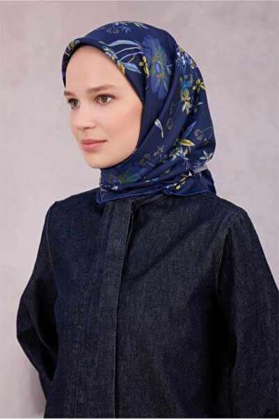 Belli Φουλάρι Tivil Pure Silk 4210 - 53 Μπλε ναυτικό με λουλουδάτο σχέδιο