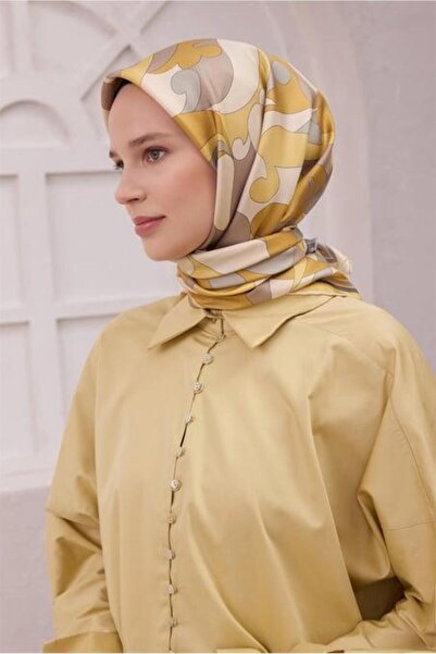 Belli Tivil Pure Silk Scarf 4213 - 35 Γκρι κίτρινο αφηρημένο σχέδιο