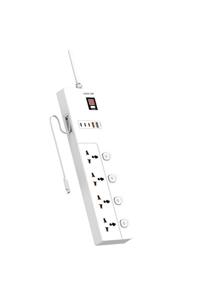 Green Lion GS-900 Power Socket, 3M, 3500W, 4 AC Sockets, 2 USB-A, 3 USB-C, Timer Display – White