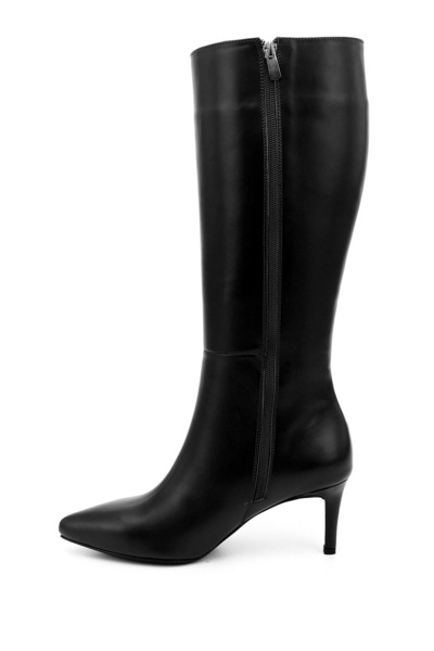 GÖNDERİ(R) Women's Black Platinum Zippered Thin Heeled Genuine Leather Boots