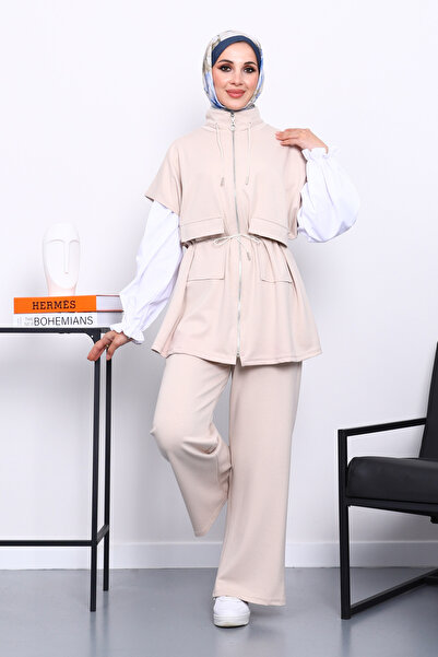 İmajButik Modal Suit with Stone Zipper Vest and Pants