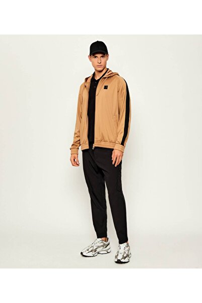 EA7 Men's Hooded Collar Zippered Long Sleeve Solid Beige Sweatshirt Top 7m000621 Af17089-U6171