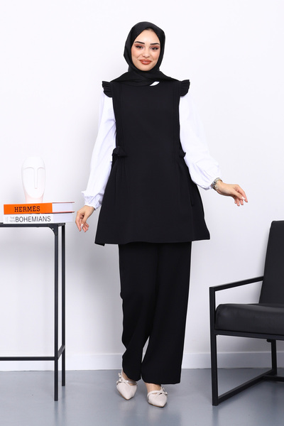 İmajButik Black Shirt Vest Pants Three Piece Set