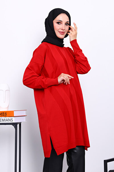 İmajButik Red Cold Thread Mercerized Knitwear Tunic