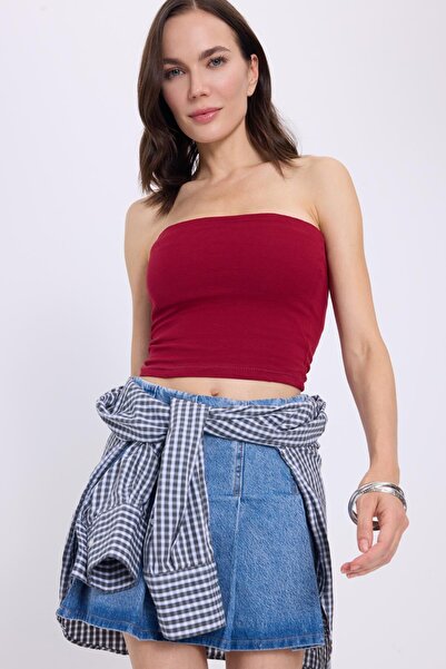 Tudors Women's Slim Fit Slim Fit Cotton Strapless Burgundy Blouse