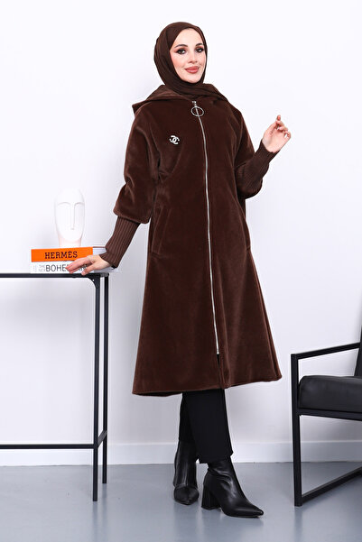 İmajButik Καφέ παλτό με κουκούλα Angora