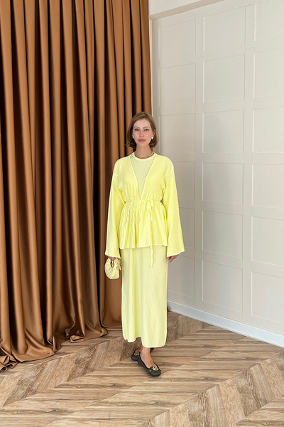 Stilife Medusa Jileli Triko Elbise Sarı