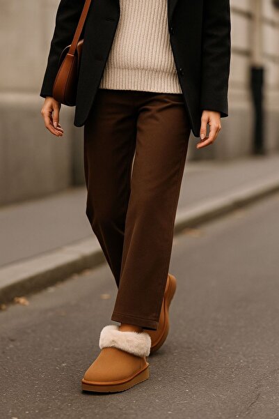 Sanart Shop Fur Detailed Thick Sole Suede Women's Street and Home Boots