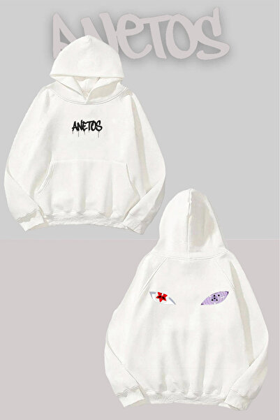 Anetos Sasuke Eye Sırt cu imprimeu Alb cu glugă Swea tricou