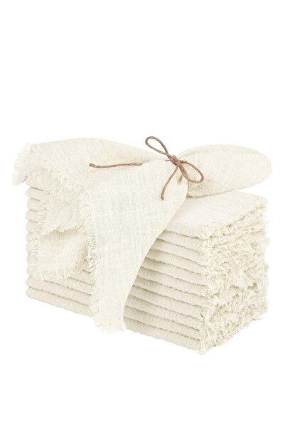 Generic مناديل قماش من القطن والكتان، 12 قطعة مناديل قماش مصنوعة يدويًا مع هامش، 43 × 43 سم من القماش الناعم