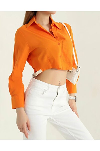 Butik Lena TURUNCU YAN TOKALI KADIN KEYEN GÖMLEK