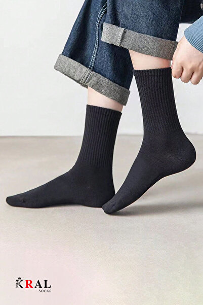 KRAL SOCKS Unisex Black 6 Pairs Cotton Tennis Sports Long Socks