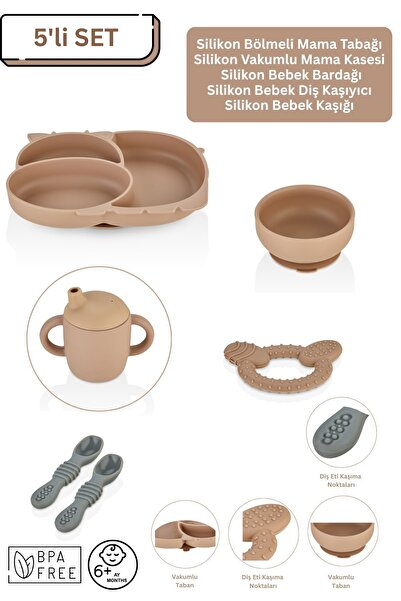 espashome طقم سيليكون مكون من 5 قطع / طبق طعام مقسم / وعاء / كوب أطفال / عضاض...