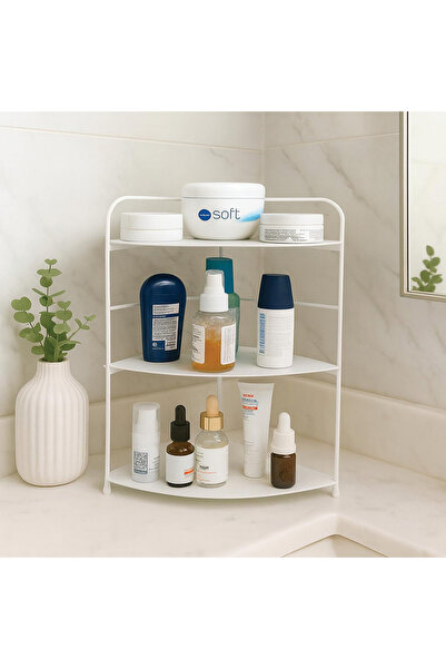 decorelax Organizator pentru baie, bucătărie, raft de colț alb - suport pentru condimente cu 3 rafturi reglabile