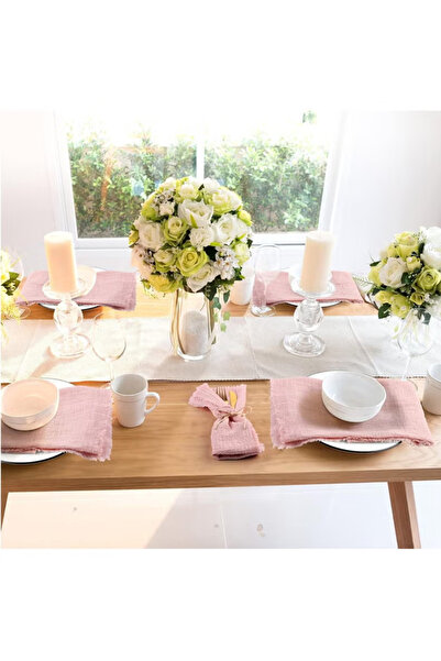 Generic Cotton Linen Cloth Napkins, 12 Pcs, 17 x 17" Dusty Pink (Handmade Fringe)