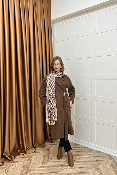 Stilife Yaren Premium Παλτό με Λεπτομέρεια Καρφίτσας από Υφασμάτινο Υλικό Καφέ