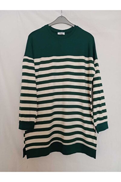 OceanGiyim Women's Comfortable Fit Crew Neck Striped Hijab Tunic