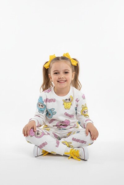 NEWKİDS Labubu Patterned Transitional 2 Thread Fleece-Lined Unisex Children's Tracksuit Set (1 Size Larger Can Be Chosen)