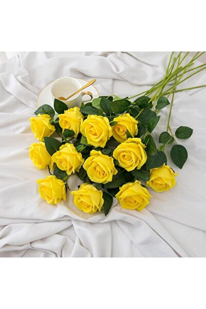 Genel Markalar Yapay çiçek Kadife lodos Gül 10 Adet sarı 50 cm