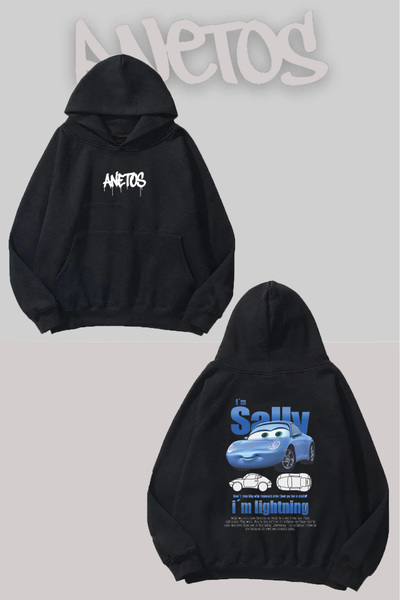 Anetos Sally Cars Rucsac cu imprimeu Negru cu glugă Swea tricou