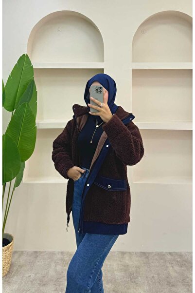 lurex moda Denim Detailed Plush Jacket