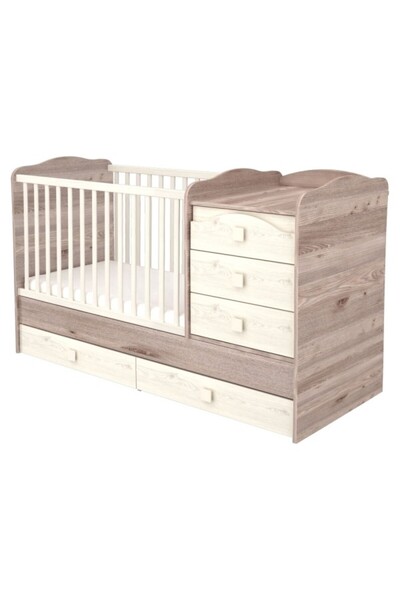 Hubners Sofia Maxi Kombi wooden convertible cot with 5 drawers 120x70 cm cream sand