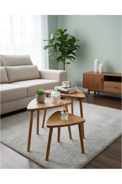 Zümra Ahşap Üçlü Zigon Sehpa