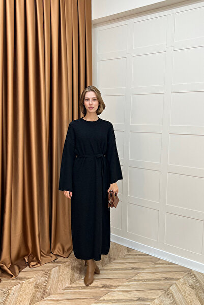 Stilife Yumoş Sim Μικτό Πλεκτό Φόρεμα Casual Μαύρο