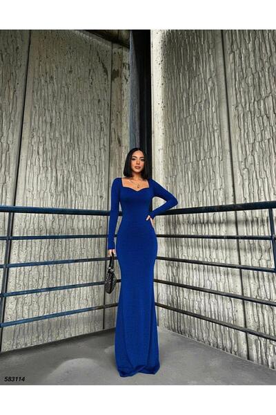 Modafeminen فستان سهرة من القماش على شكل سمكة على شكل قلب أزرق بلون الكوبالت ...