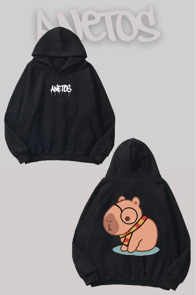 Anetos سترة كابي بارا بوتر رقم مطبوع باللون الأسود بغطاء رأس