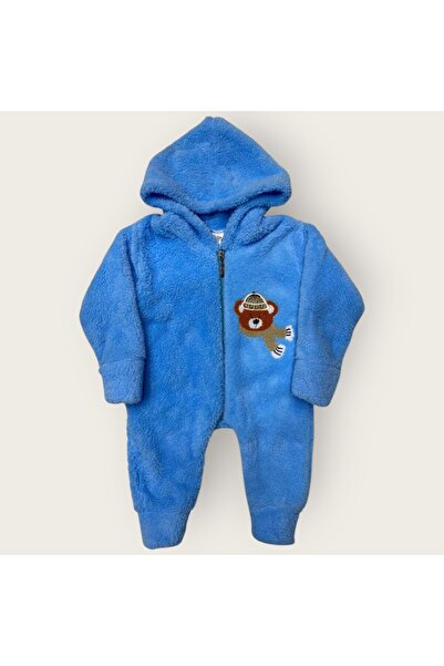 Hirazenmoda Bebek Peluş Tulum Ayıcık Desenli Kapüşonlu Fermuarlı Kışlık Model