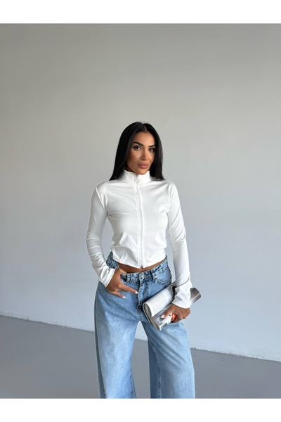 HEDEF DAİSY Γυναικεία ρούχα με φερμουάρ με λεπτομέρεια με μακρυμάνικο κοντό φούτερ ψηλός λαιμός