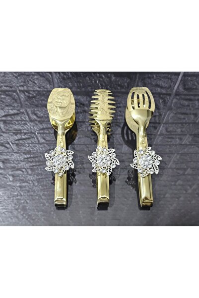 atabey home Gold Serving Tongs Set of 3 Silver Crystalized Pasta/Dessert/Food/Display Tongs Titanium