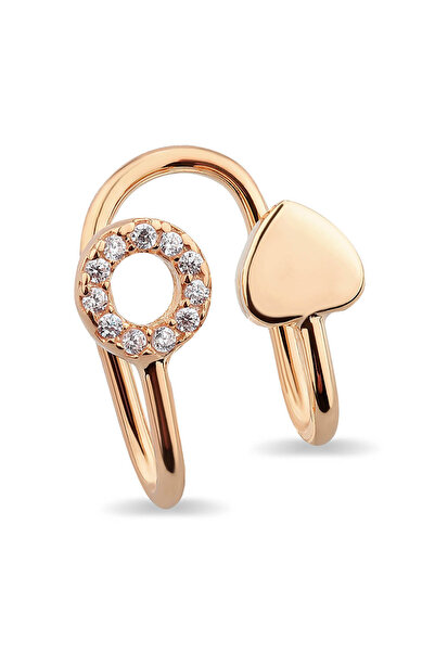 Kalp ve Taşlı Yuvarlak Yeni Trend"Ear Cuff "Küpe-30059-R-W