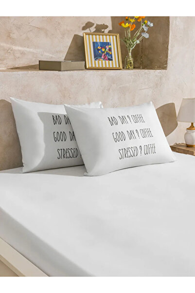 LC Waikiki Lcw Home Μαξιλαροθήκη με στάμπα κειμένου, Σετ 2 τεμαχίων 50x70 εκ.