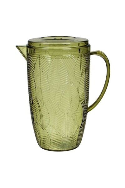 ANTBRO 2.5 L Green Plastic Pitcher with Lid, Tropical Leaves Pattern