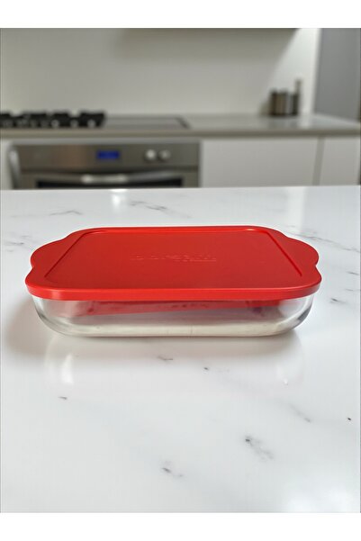 Paşabahçe Glass Square Baking Dish with Lid Microwave Borosilicate Glass Tray with Silicone Lid 3200Cc Single Glass Tray