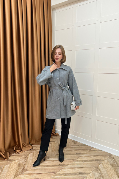 Stilife Μπουφάν Bensu με ζώνη και κασετίνα σε γκρι χρώμα