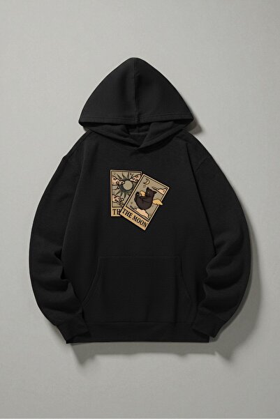 uyguntarz Unisex the Moon Tarot Card Design Printed Hooded Sweatshirt