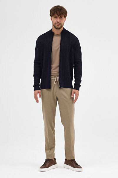 Frappoli Bernat Чоловічий синій светр з повним застібкою-блискавкою та плетеним візерунком з бавовни