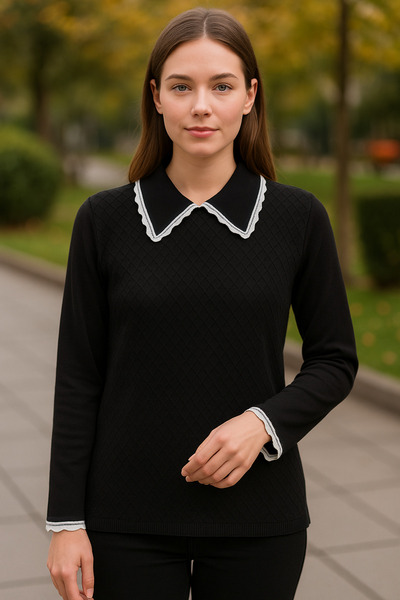 KAZEE Tricot Bluse with Collar Detail