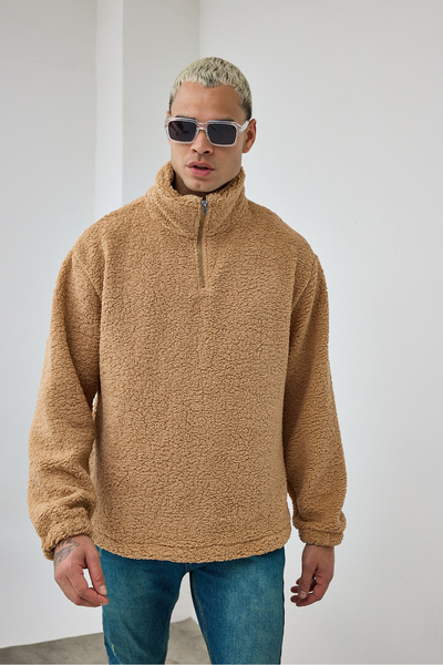 MADZEYMODA Premium ανδρικό φούτερ με μισό φερμουάρ ψηλός λαιμός με βελούδινο μπισκότο LS-86081